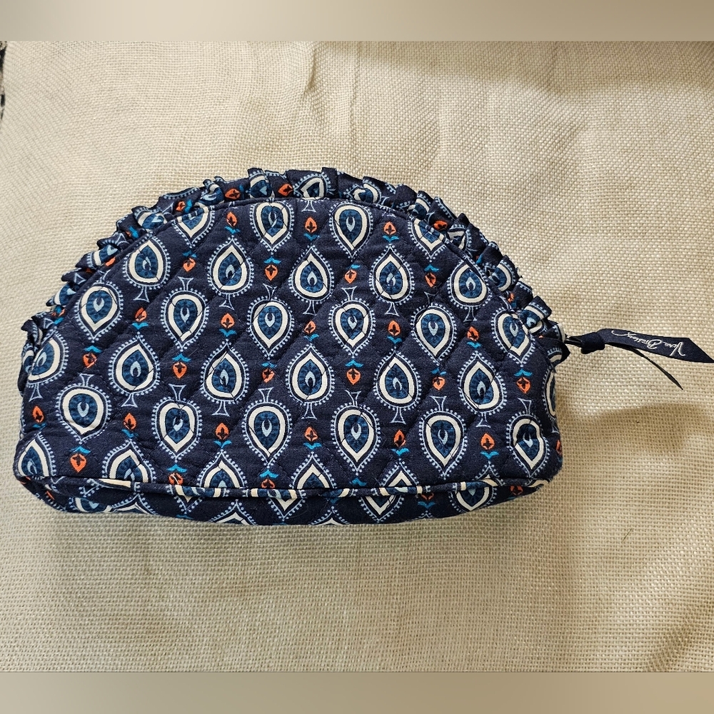 Vera Bradley Ruffled Cosmetic Pouch In Retired Marrakesh Motifs Navy Print EUC